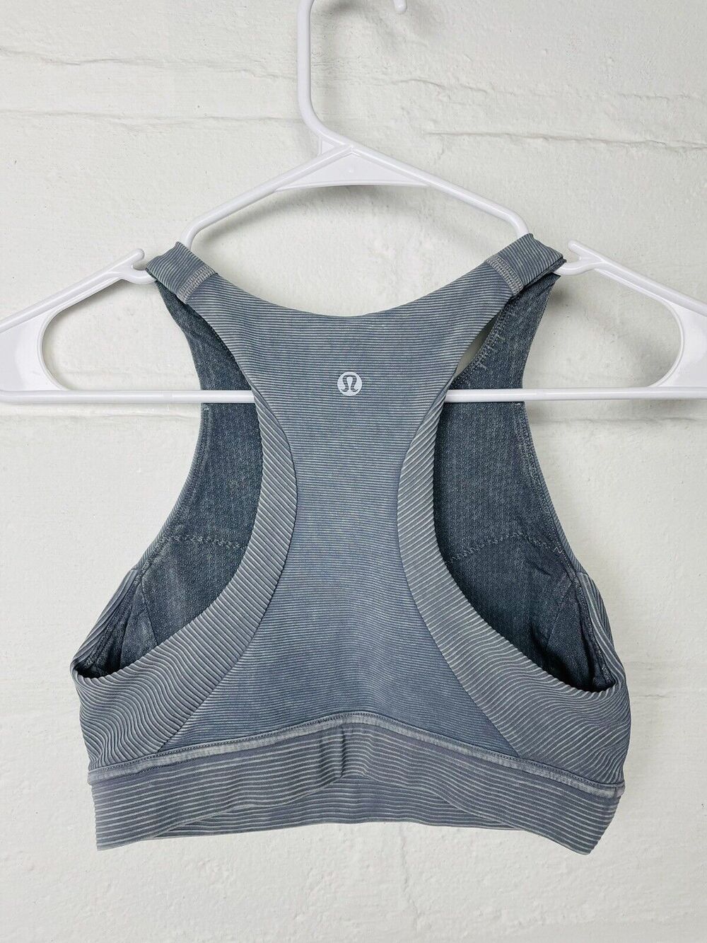 Lululemon Light Blue High Neck Racerback Longline Ribbed Hem Sports Bra Size 4